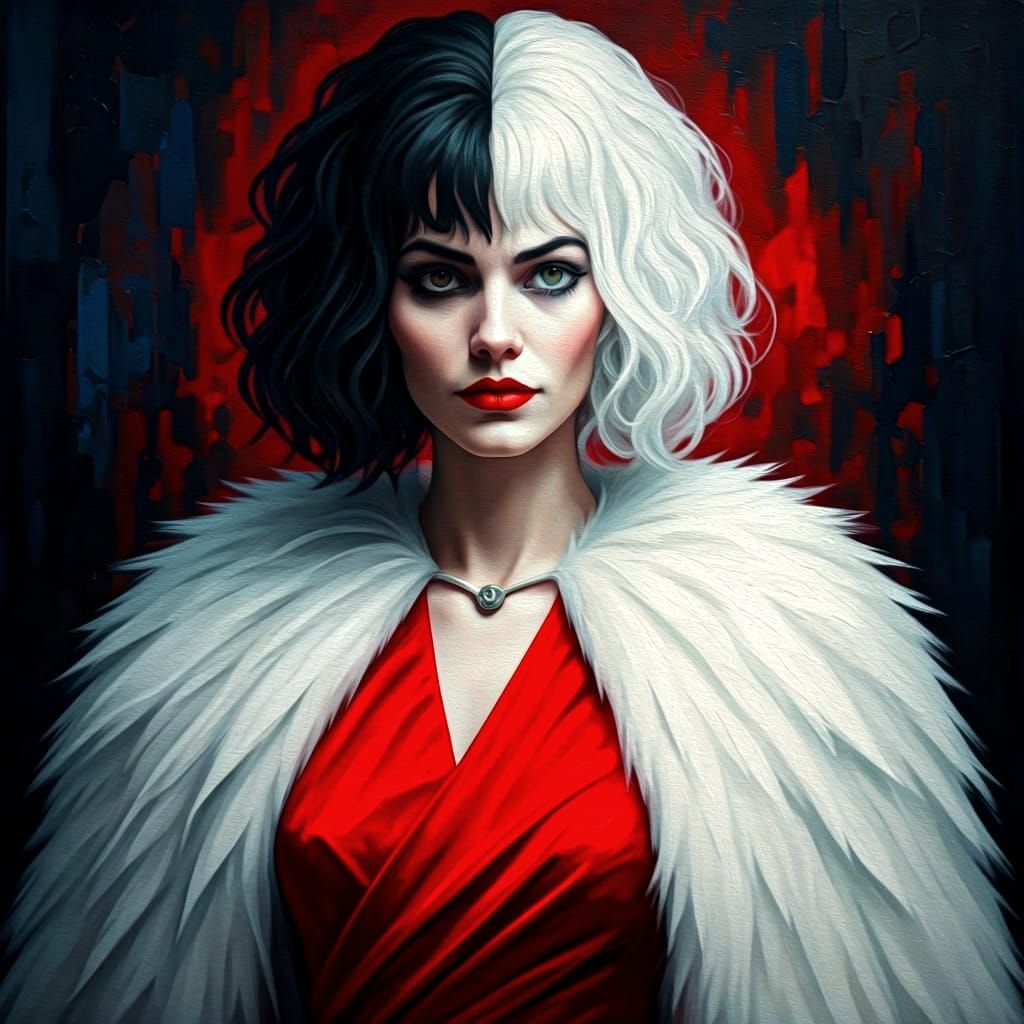 Modern Cruella de Vil Portrait as Impasto Oil Painting