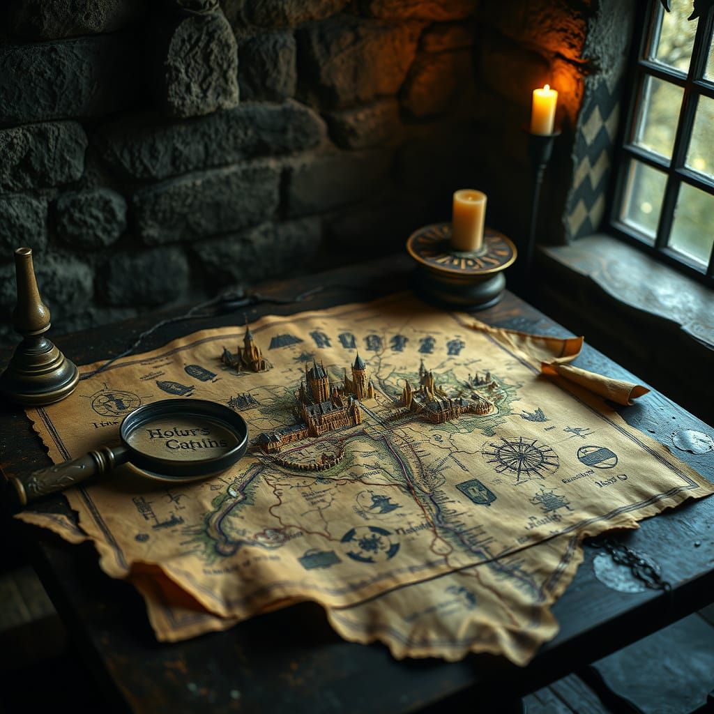Mystical Hogwarts Map Illuminated by Candlelight