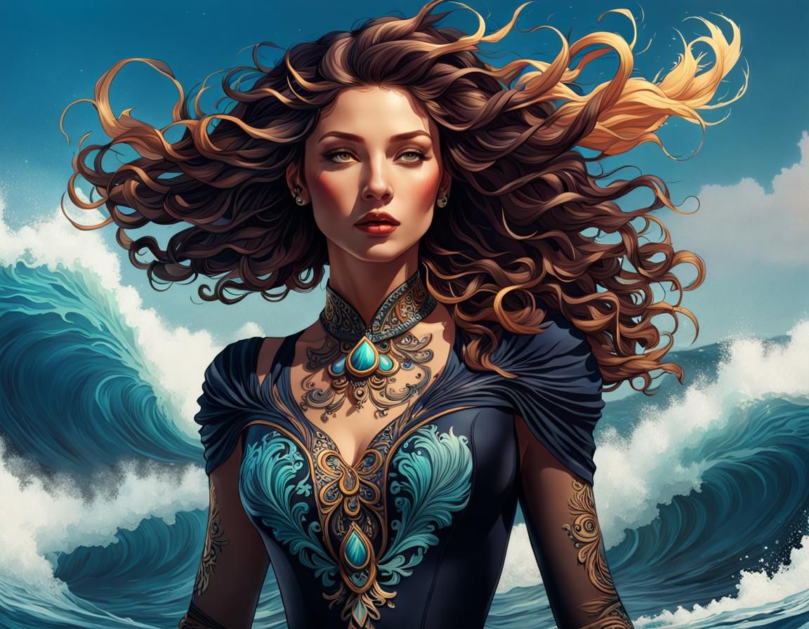 Ink Dress Woman Diving in Vibrant Ocean