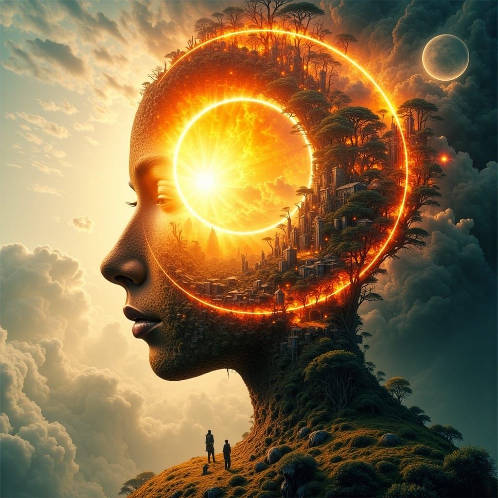 Surreal Abstract Double Exposure of Sun and Moon