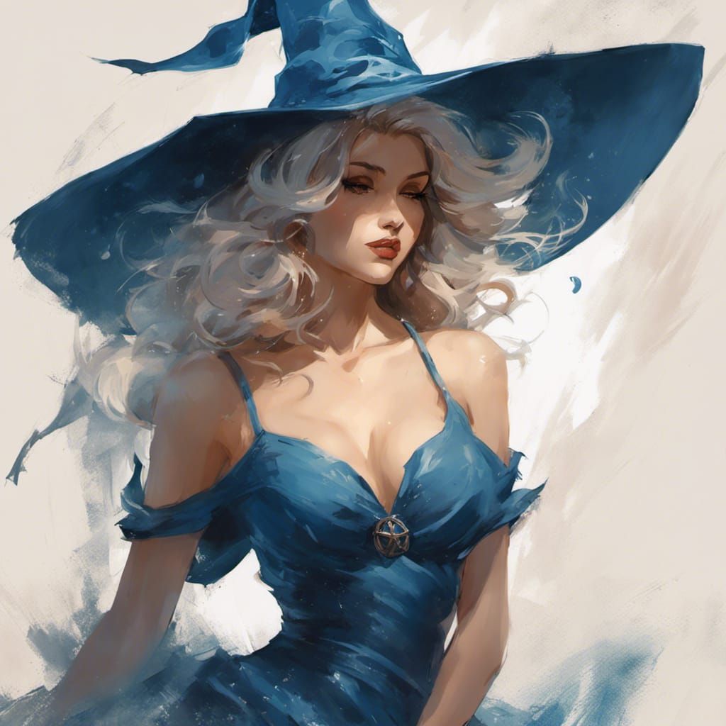 Pin-Up Witch with Book of Spells, Digital Painting