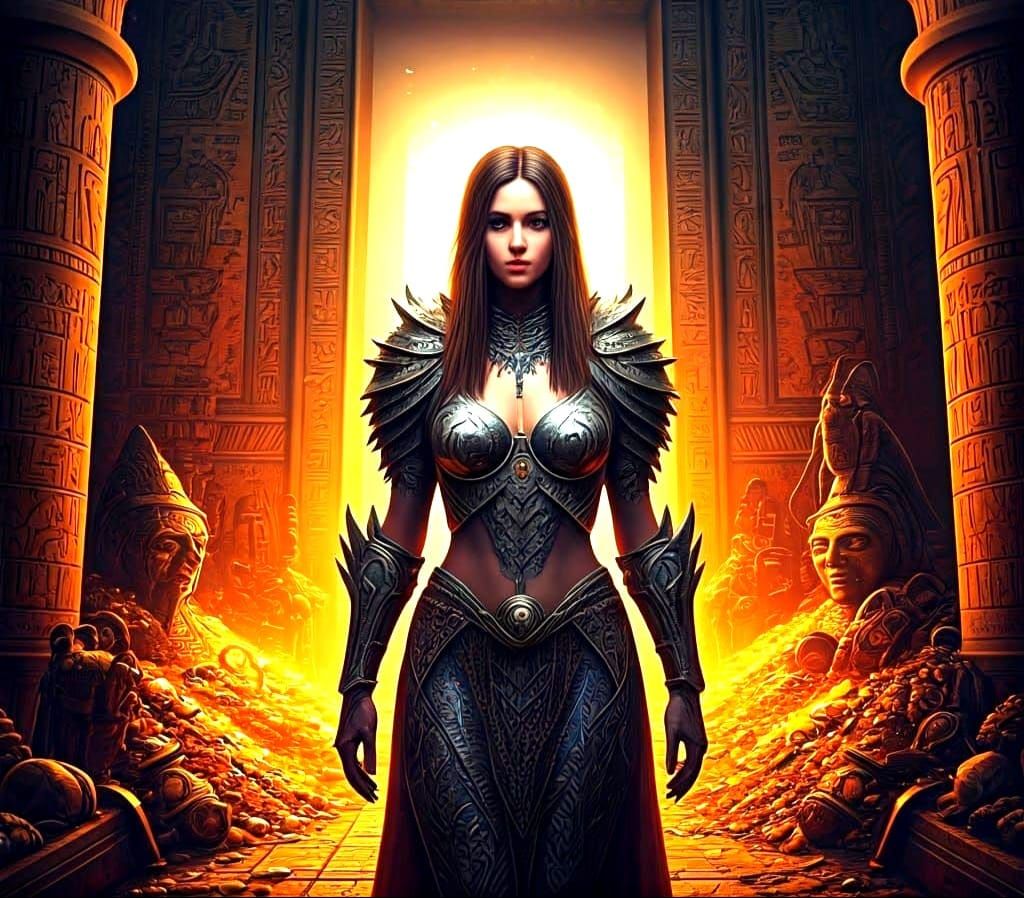 Female Warrior in Temple, Pulp Magazine Cover Art