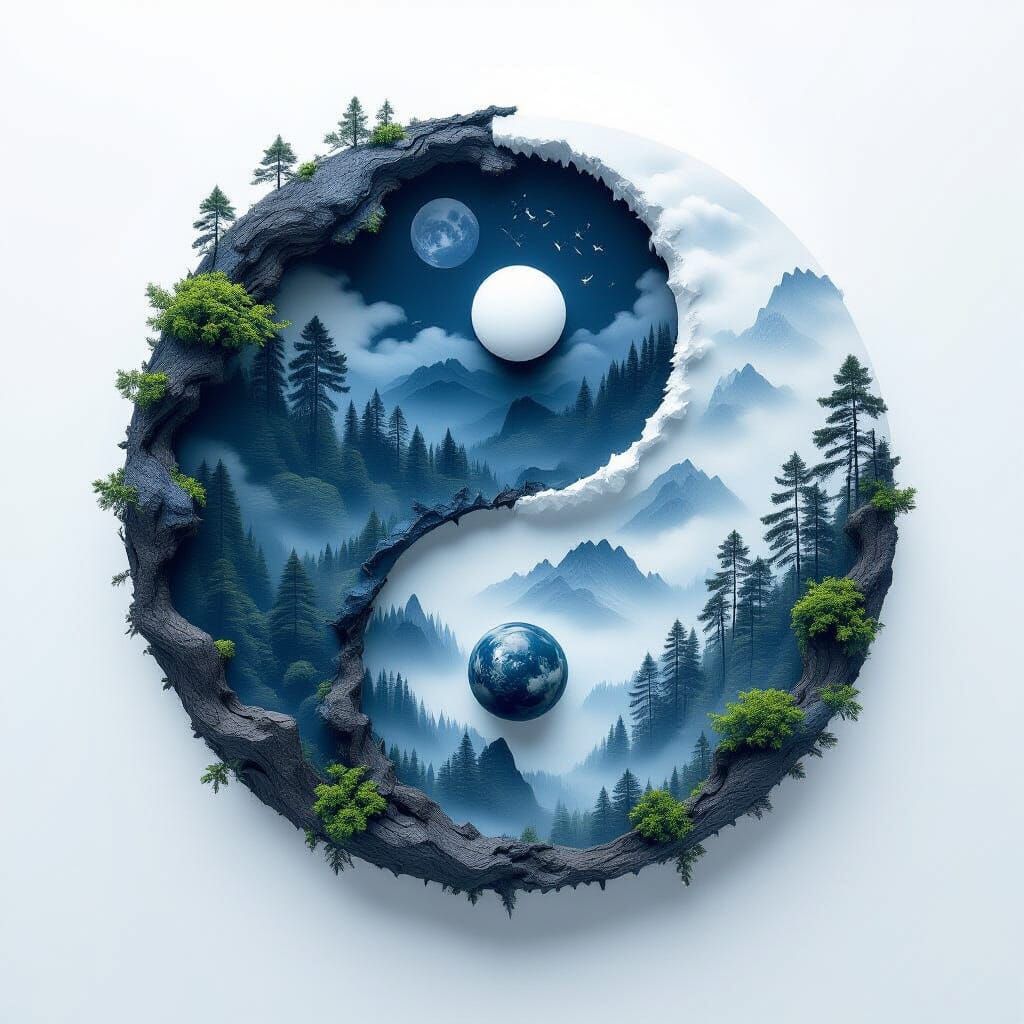Yin Yang Nature Harmony Hyperrealistic Image