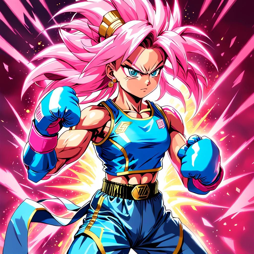 Powerful Anime Woman Warrior with Pink Aura