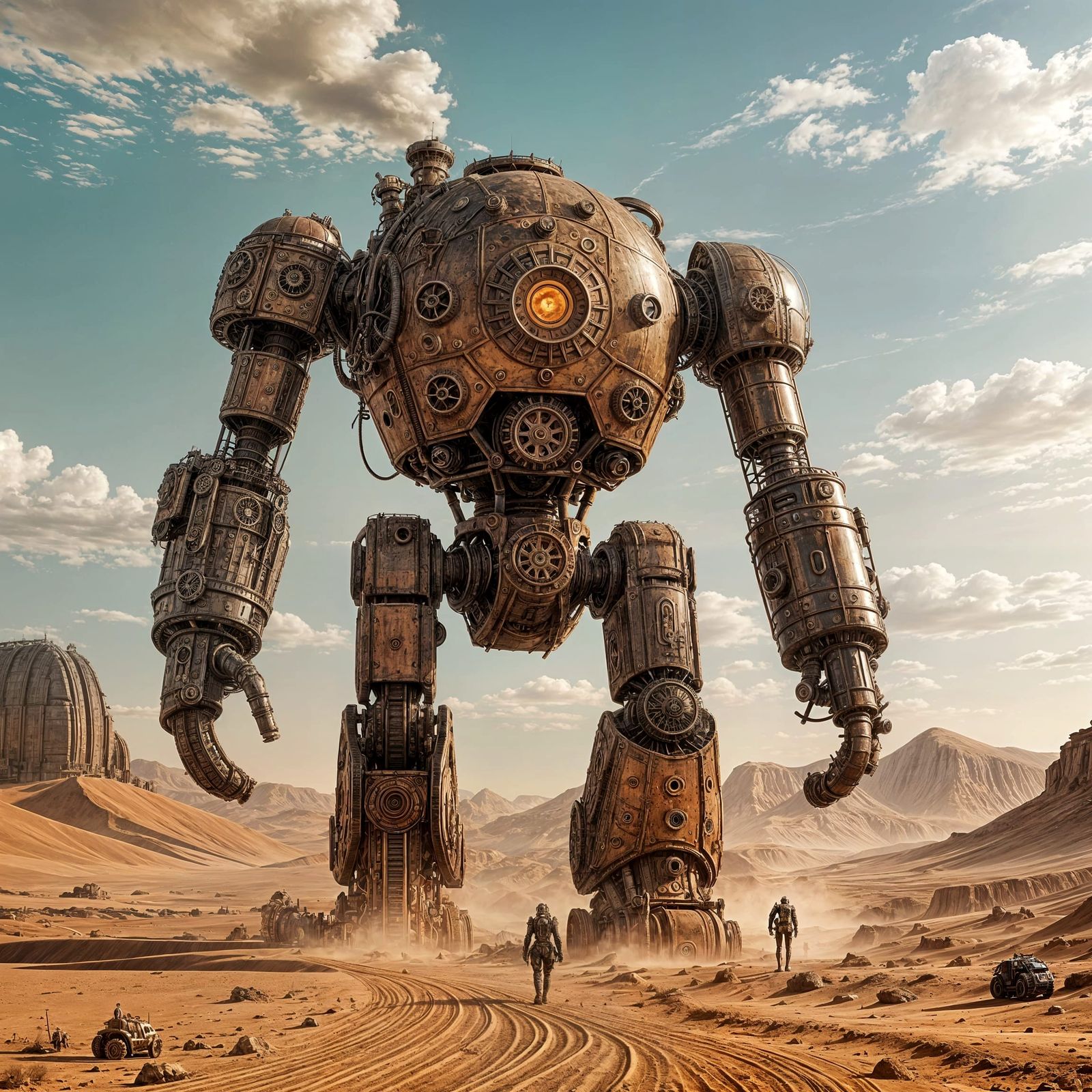 Steampunk Automaton on Mars in Giger Style