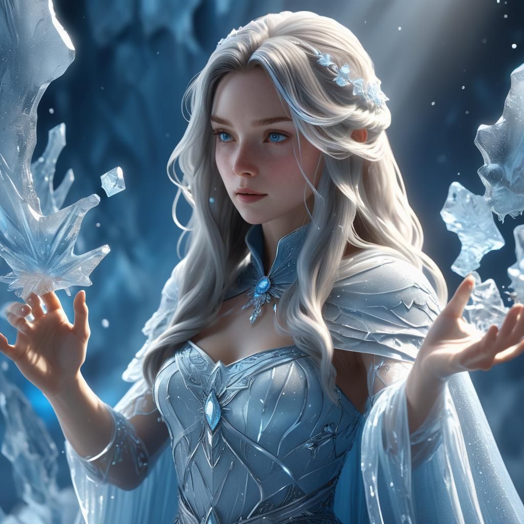 Ice Sorceress Conjuring Magic: Fantasy 3D Art