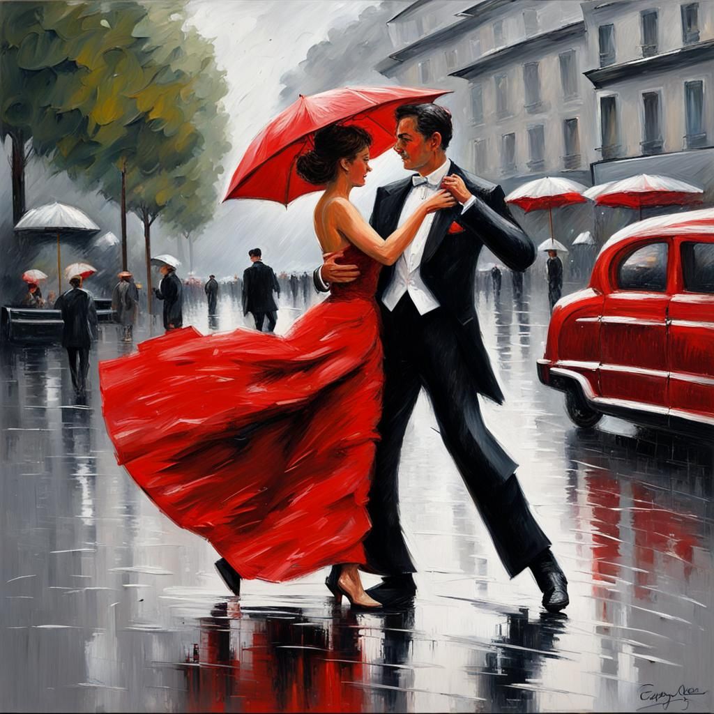 Romantic Dance in Paris: Neo-Impressionist Oil Painting
