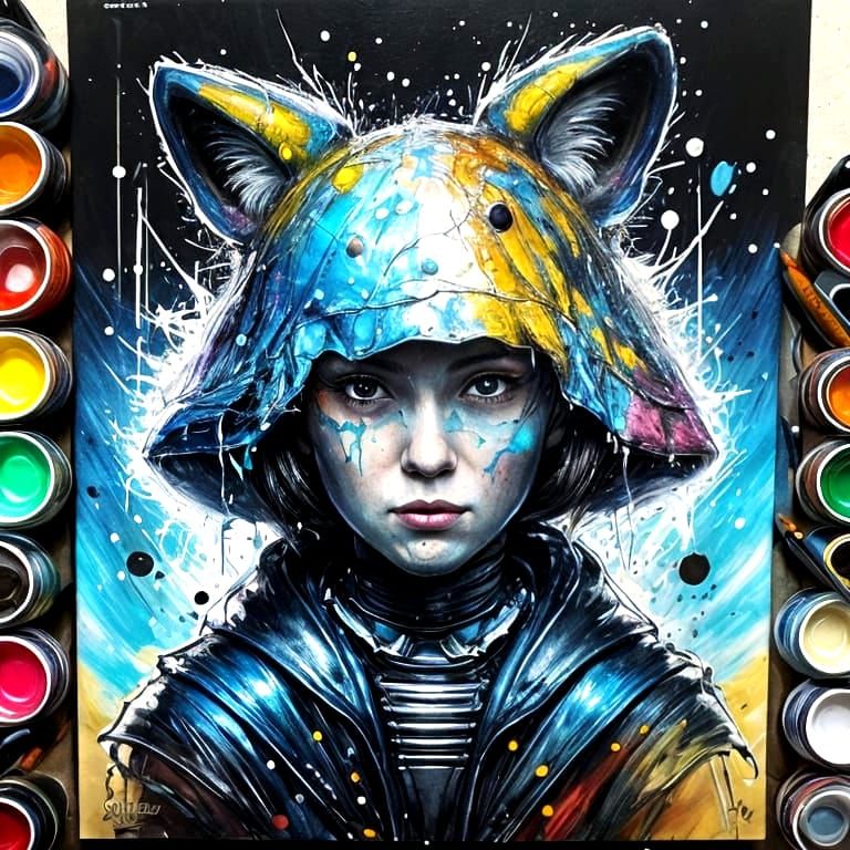 Artist Painting a Wall in Hyperrealistic Splash Art Style