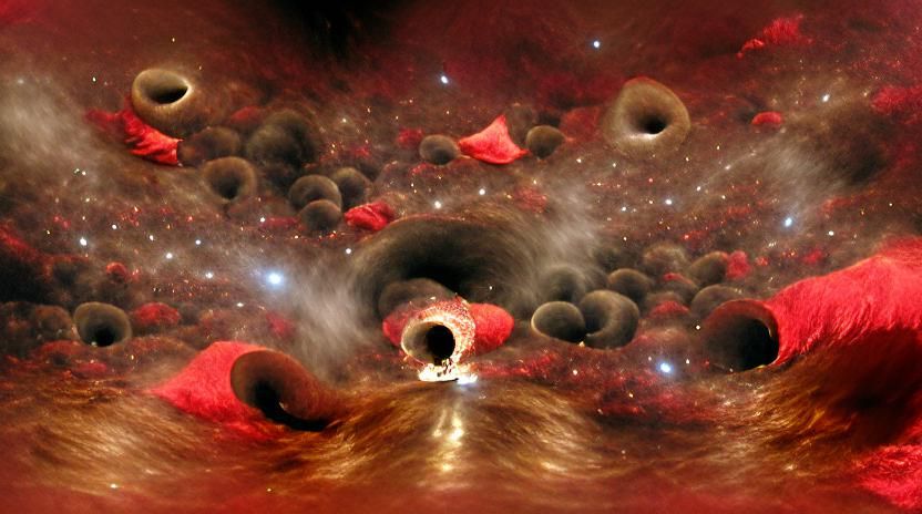 Vortex Tunnel of Spheres in Red Nebula