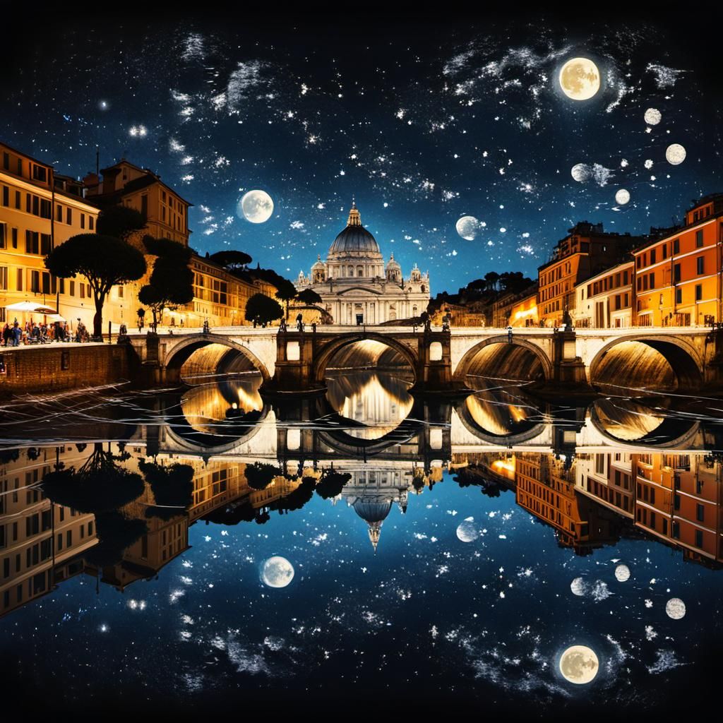 Rome Nightlife Double Exposure: Da Vinci Style