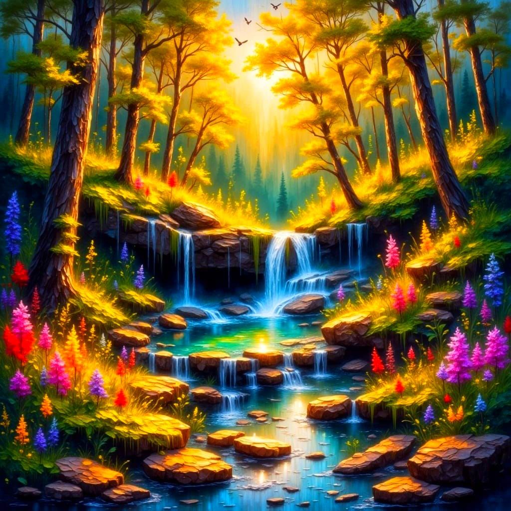 Serene Forest Scene in Classic Oil Style