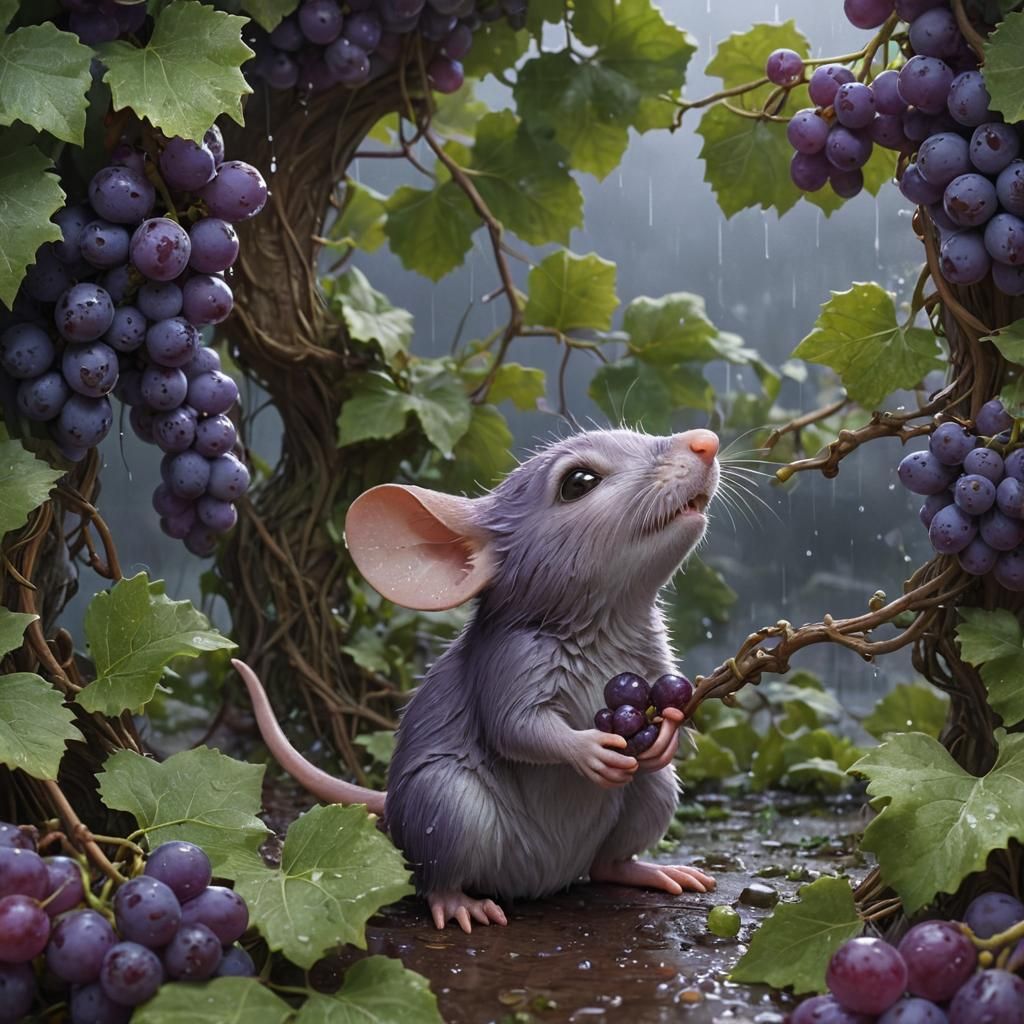 Cute Mouse in Grape Vines: Children's Book Illustration