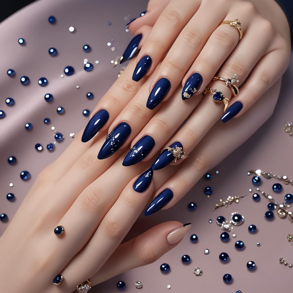 Stunning Navy Nail Art in 3D Anime Style