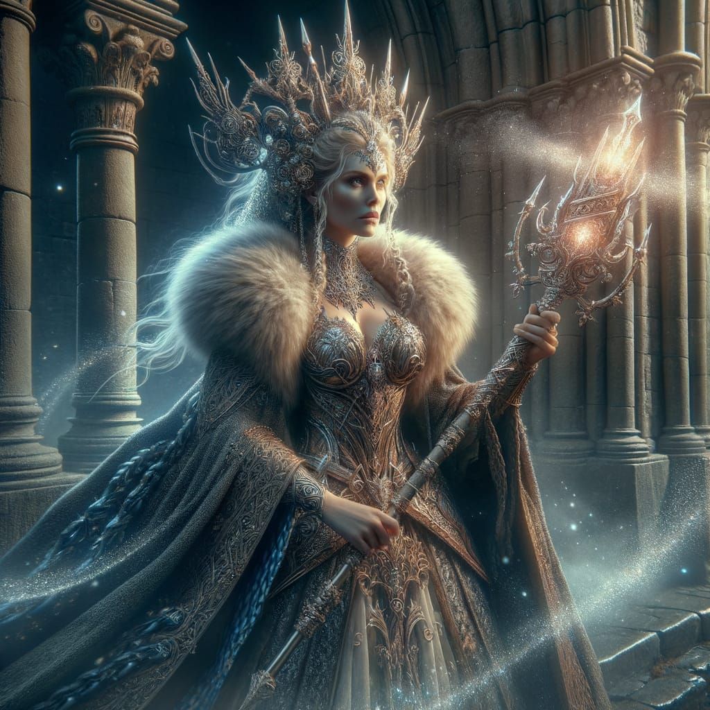 Norse Goddess Guards Castle in Romantic Fantasy Art