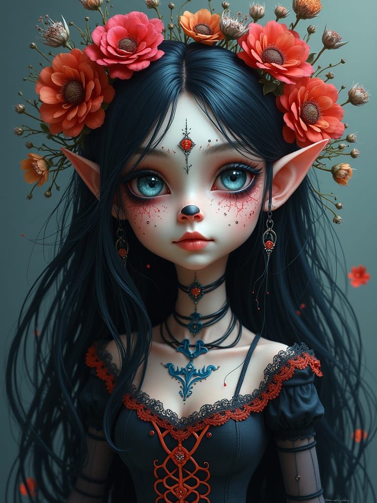 Sugar Skull Elf in Day of the Dead Elegance