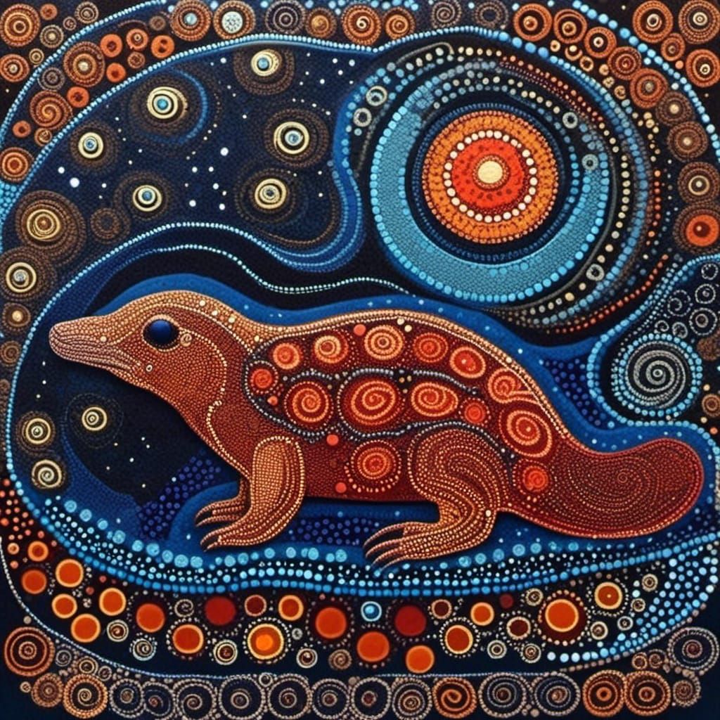 Platypus in Australian Aboriginal Dot Art Style