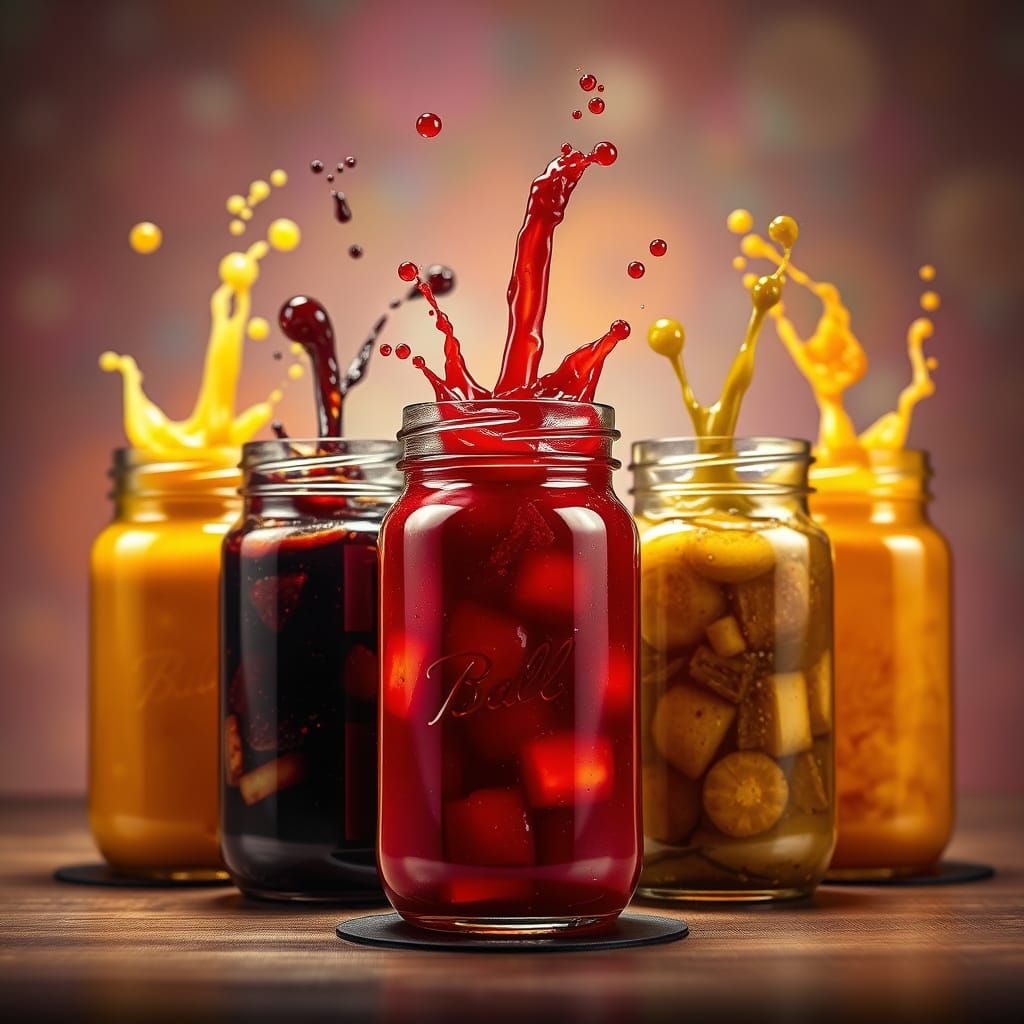 Hyperrealistic Jam Jars in Dramatic Splash Art