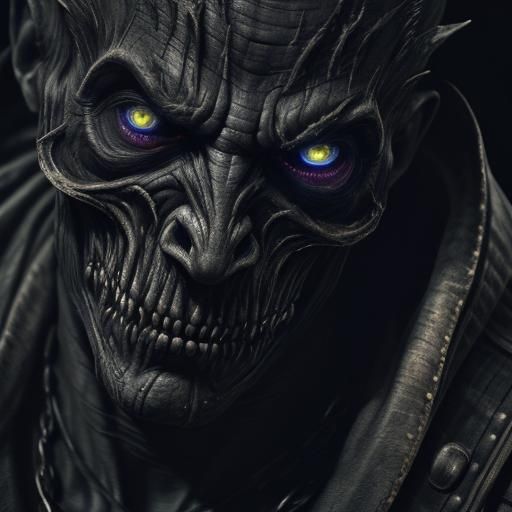 Horrified Man Stares at Grotesque Face in Dark Surrealism