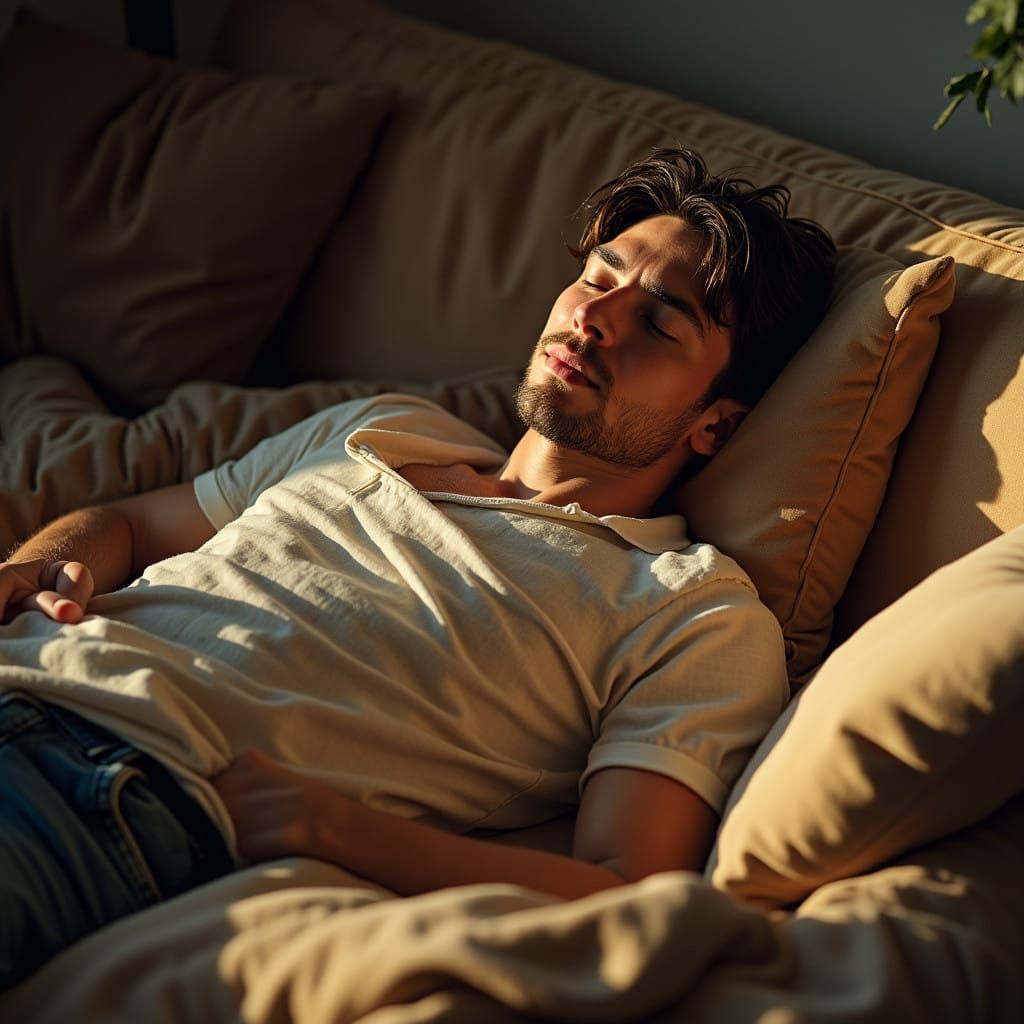 A Serene Man in Relaxation, Illuminated by Warm Afternoon Li...