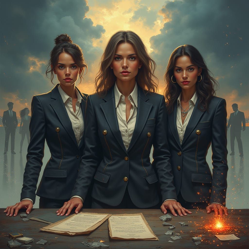 Empowered Women in Metallic Businesswear: A Defiant Alliance