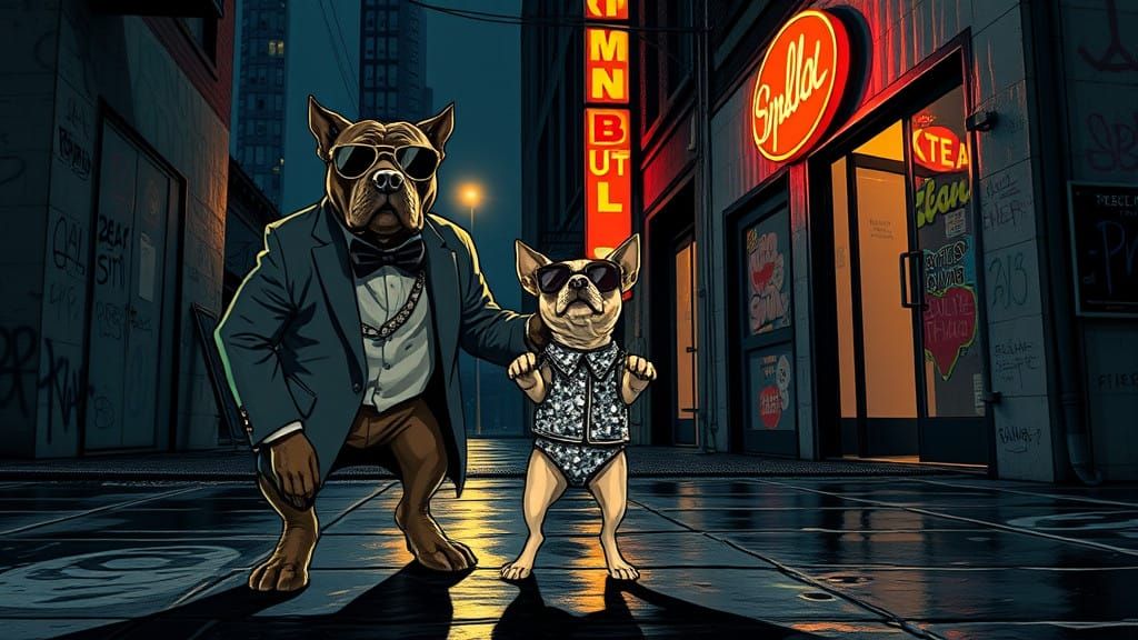 Gritty Urban Dogs Stand Guard Outside Underground Club