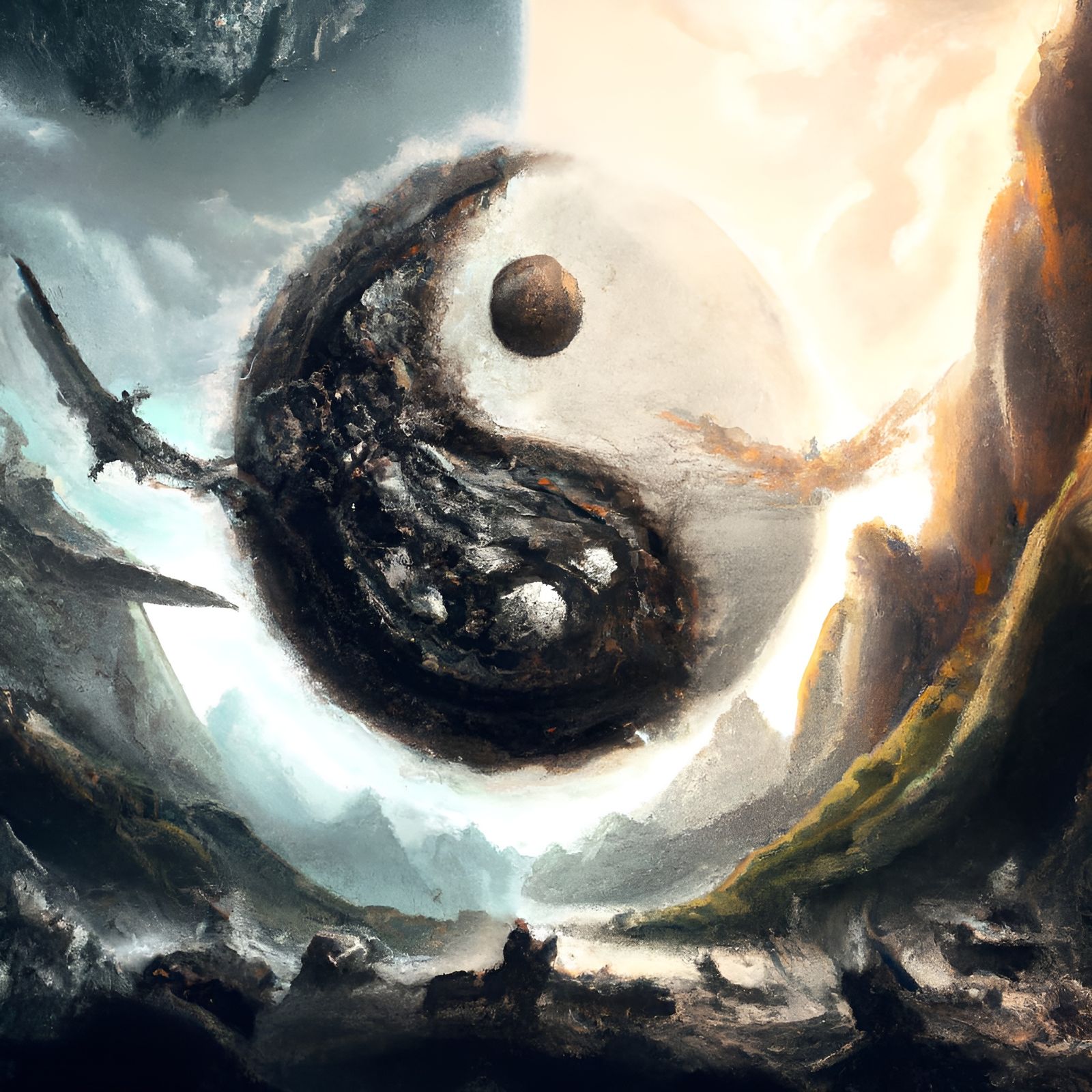 Yin and Yang in Digital Art Style