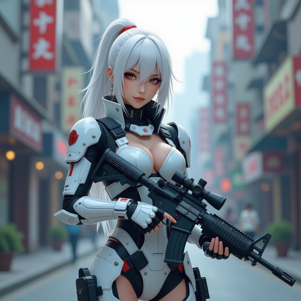 Cyberpunk Mecha Girl Concept Art in Watercolour Style