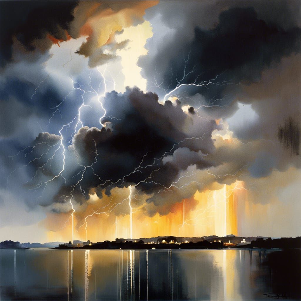 Spectacular Storm Cloud with Reflected Lightning