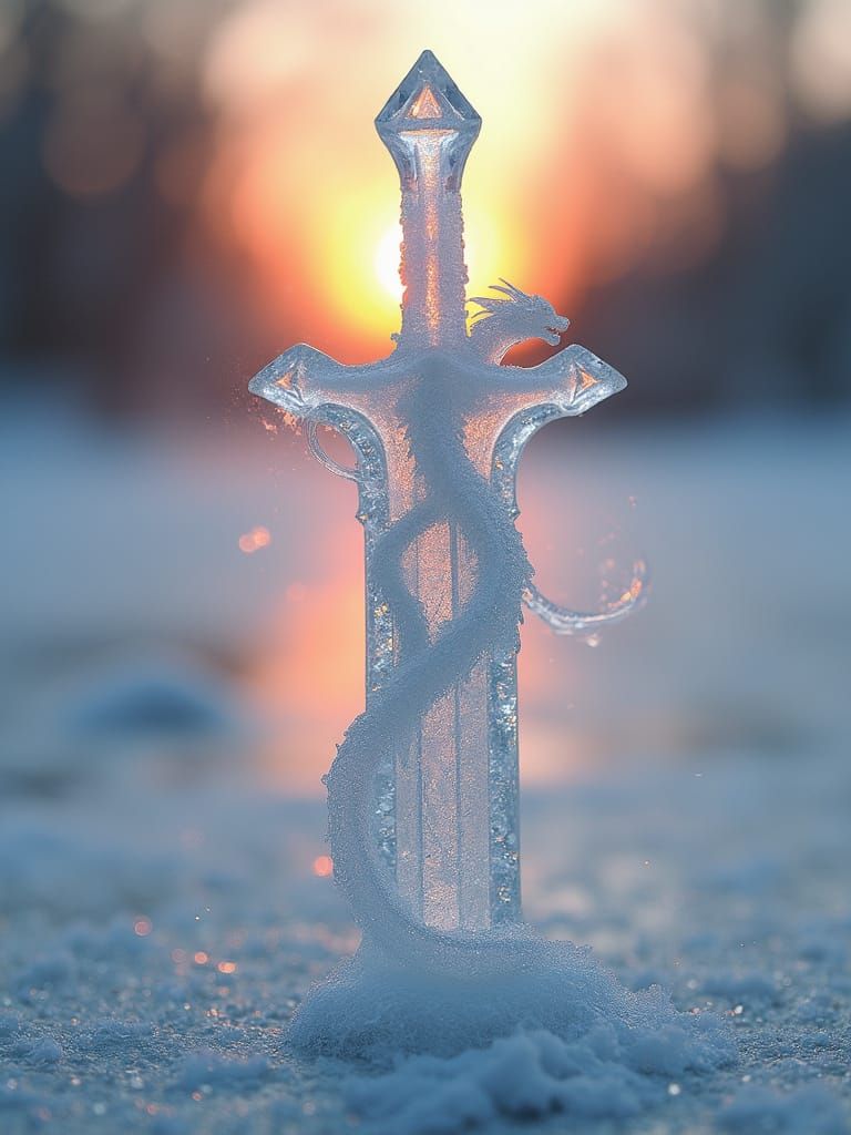 Ethereal Ice Sword with Dragon, Macro Photography