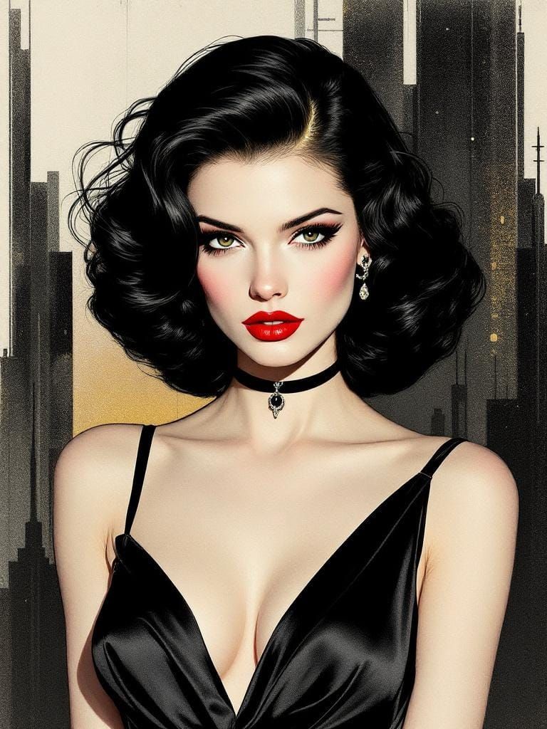 Elegant Pin-Up in Aubrey Beardsley and Alex Ross Style