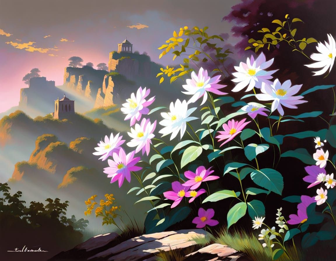 Person in Mayan Garden in Impressionistic Style