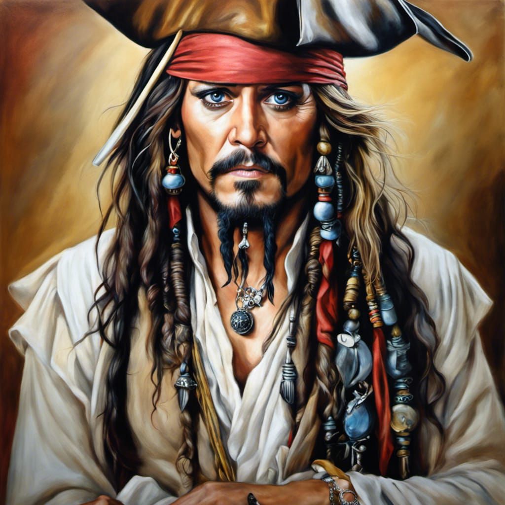 Detailed Portrait of Jack Sparrow as Oil Painting