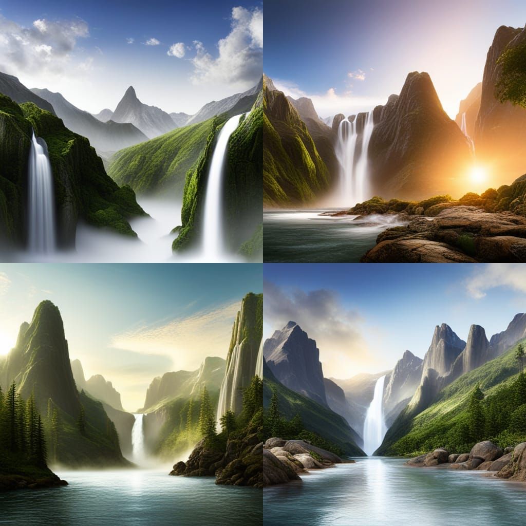 Waterfall and mountains