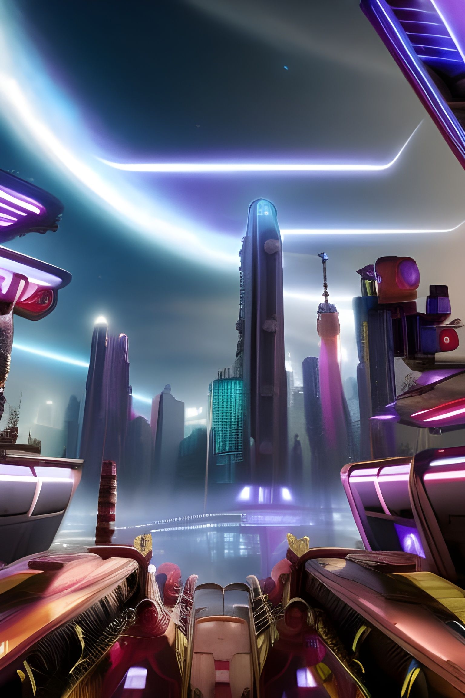 Cyberpunk Rollercoaster in Sci-Fi Metropolis