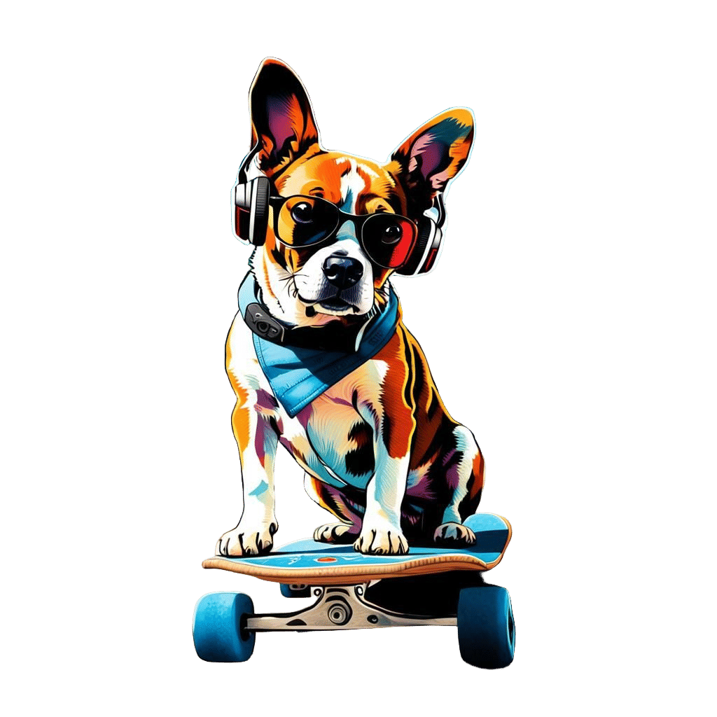 Dog Rides Skateboard in Graffiti Street Art