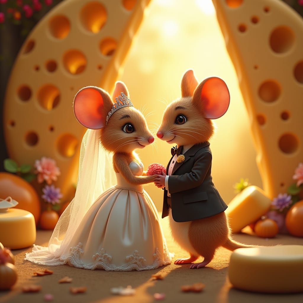 Enchanting Mouse Wedding with Cheese Altar, Fantasy Art