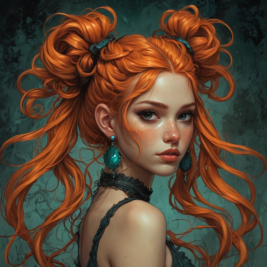 Fiery Haired Girl Portrait in Fantasy Art Style