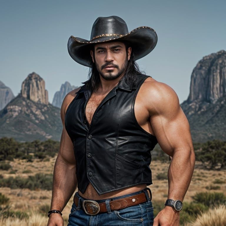 Rugged Cowboy in Dawn Country Landscape