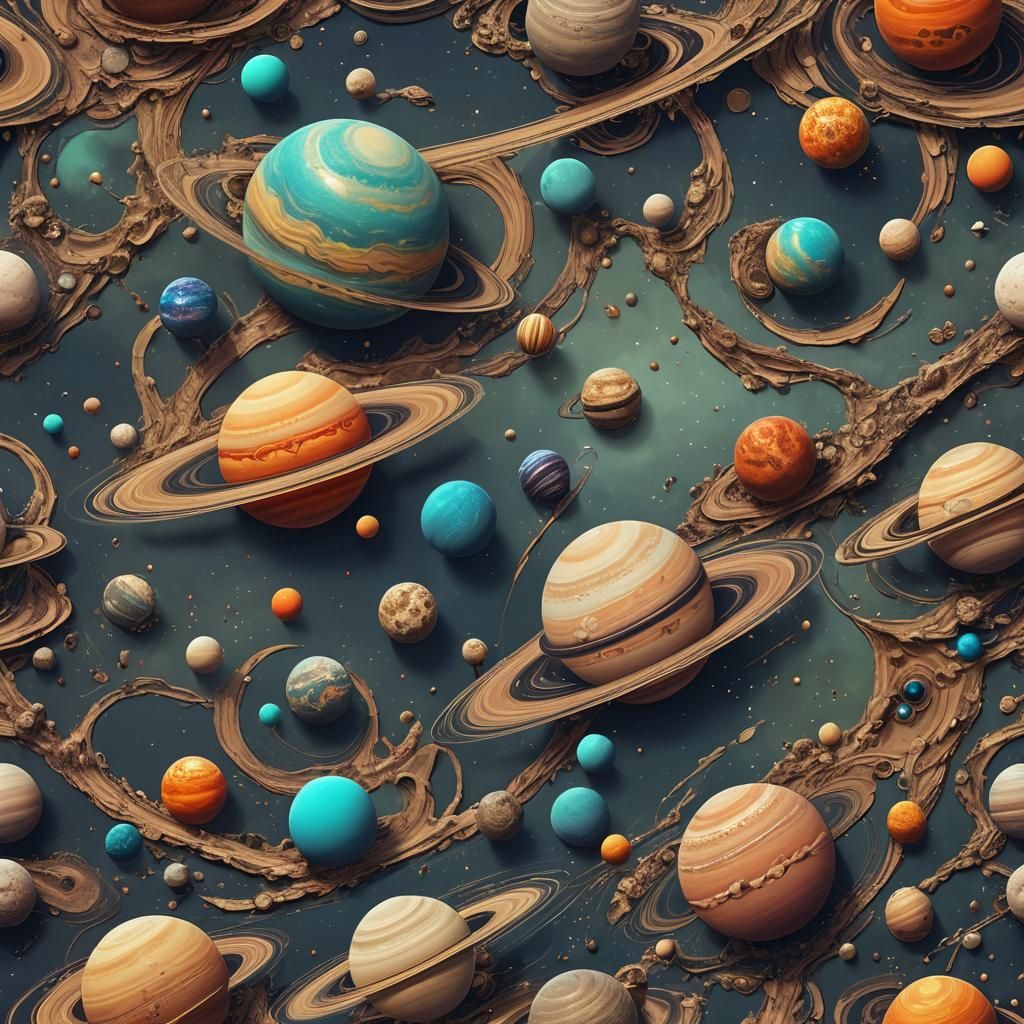 Whimsical Saturn and Planets in Detailed Matte Painting