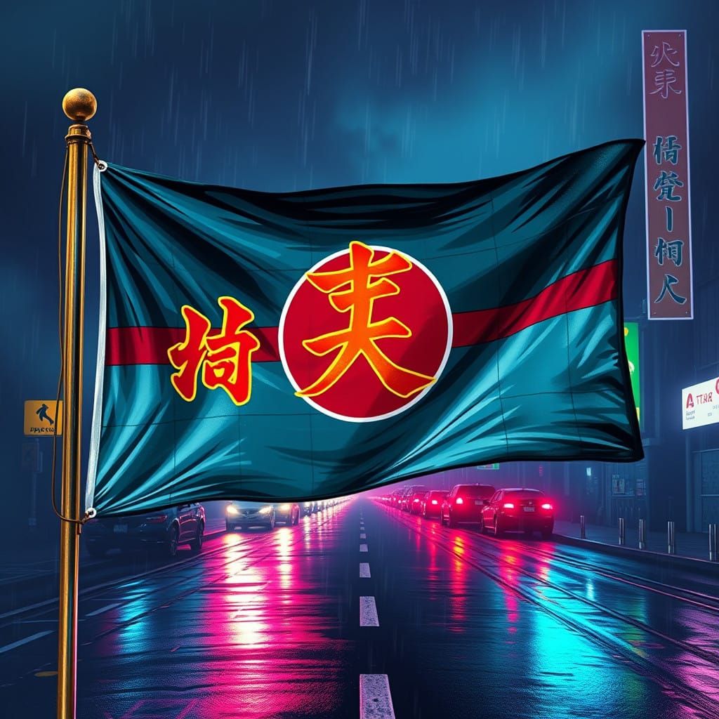 Cyberpunk 2099 Flag of Hoppeanism with Japanese Kanji