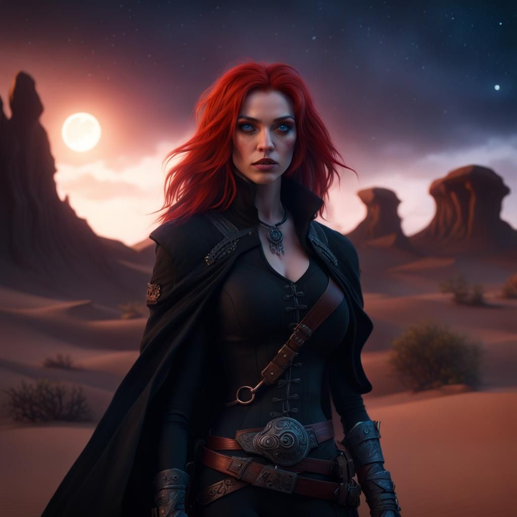 Vampire Rogue in Desert Night Sky, Fantasy Art