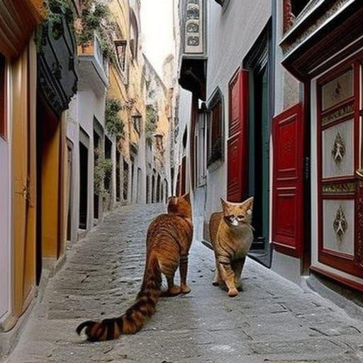 Happy Cats in Istanbul, in a Surreal Style