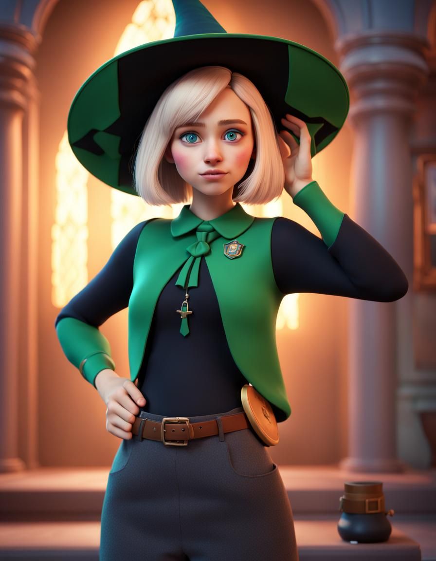 Blonde Witch Teenager in 3D Digital Art Style