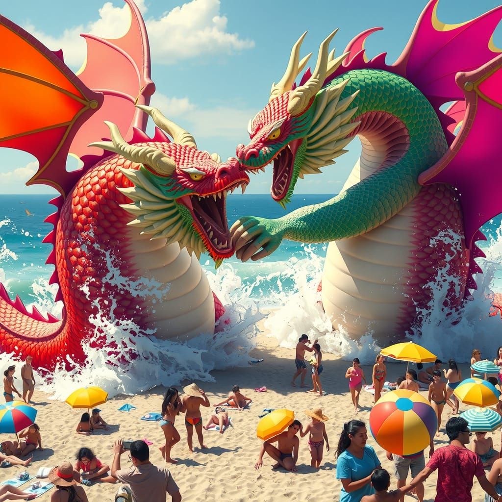 Vibrant Mizuchi-Style Dragons Engage in Underwater Wrestling...