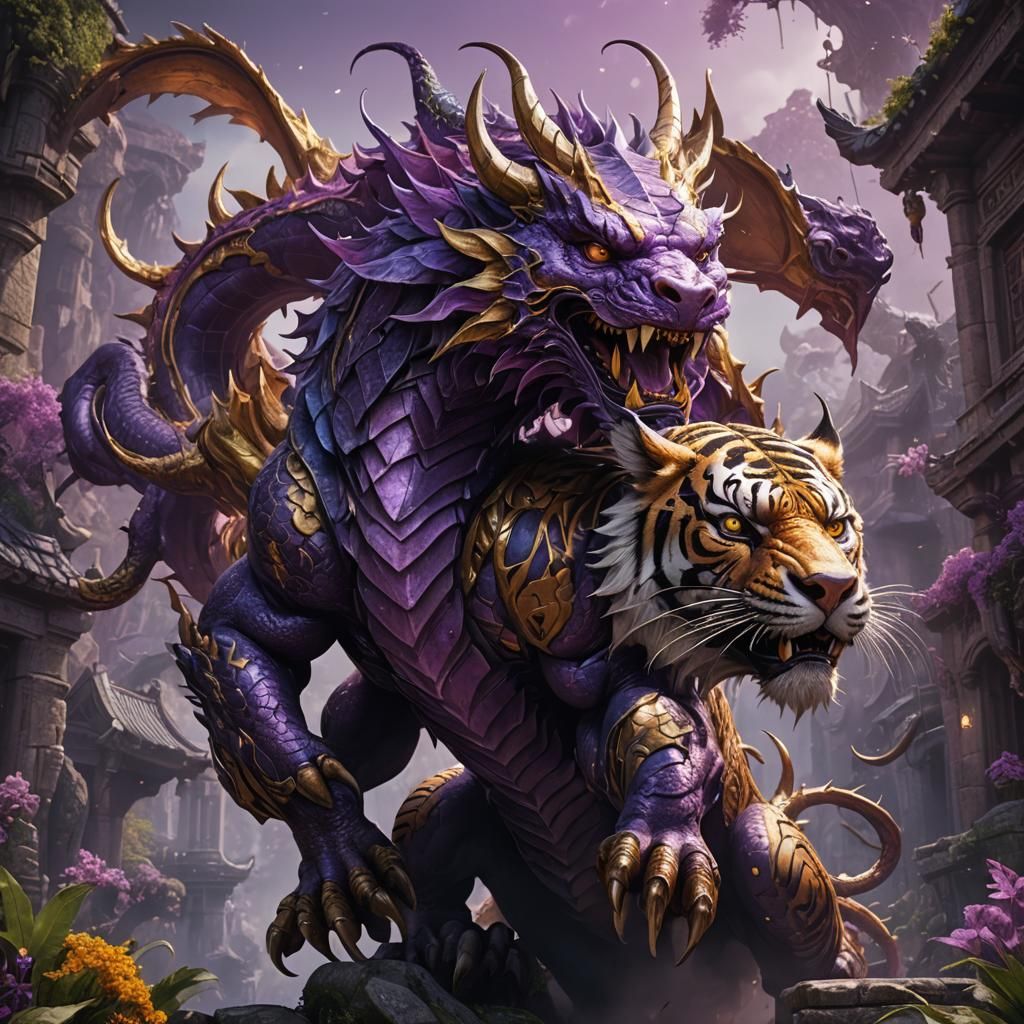 Dragon-Pig-Tiger Hybrid: Detailed Fantasy Concept Art