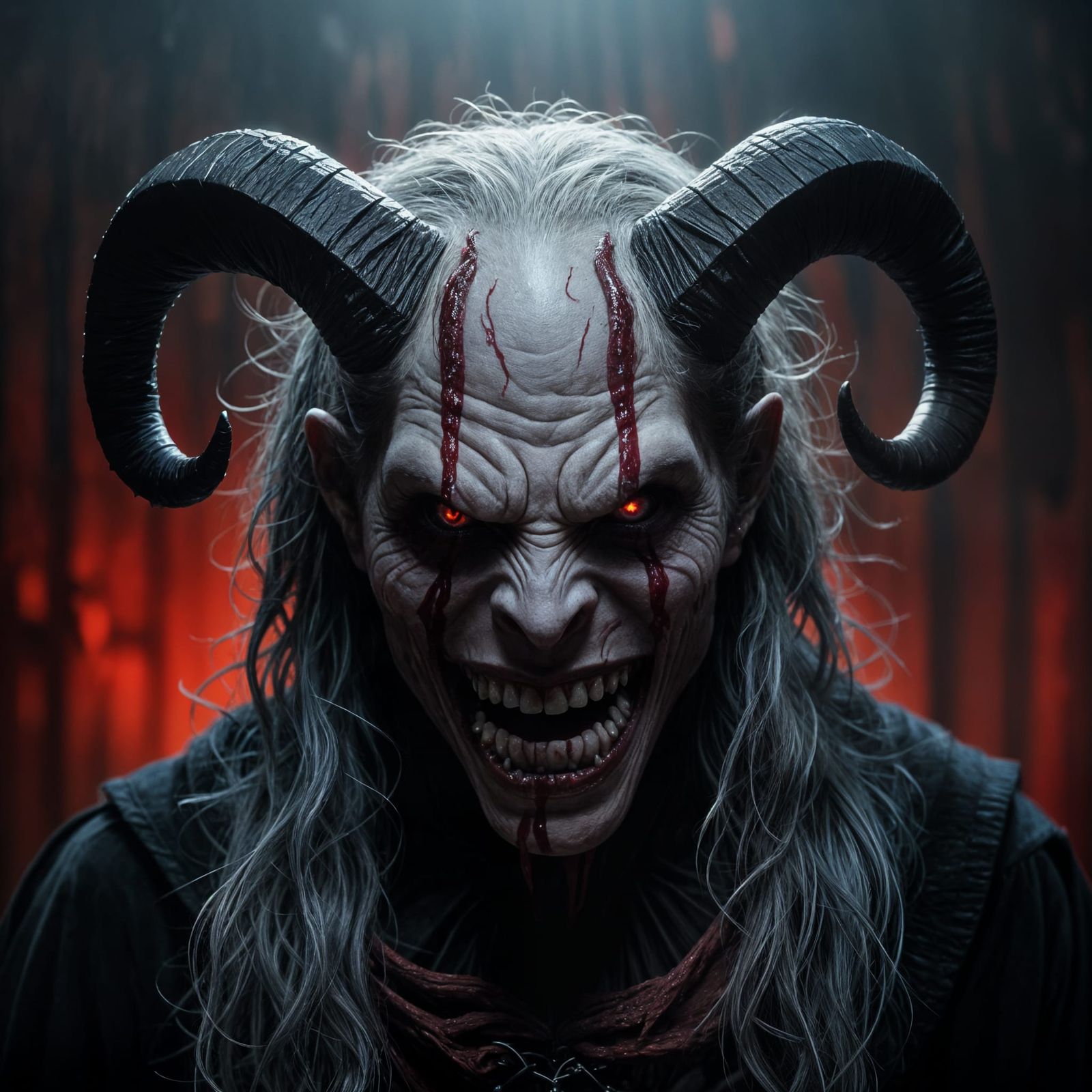 Demonic Entity with Fangs in Cinematic Horror Style