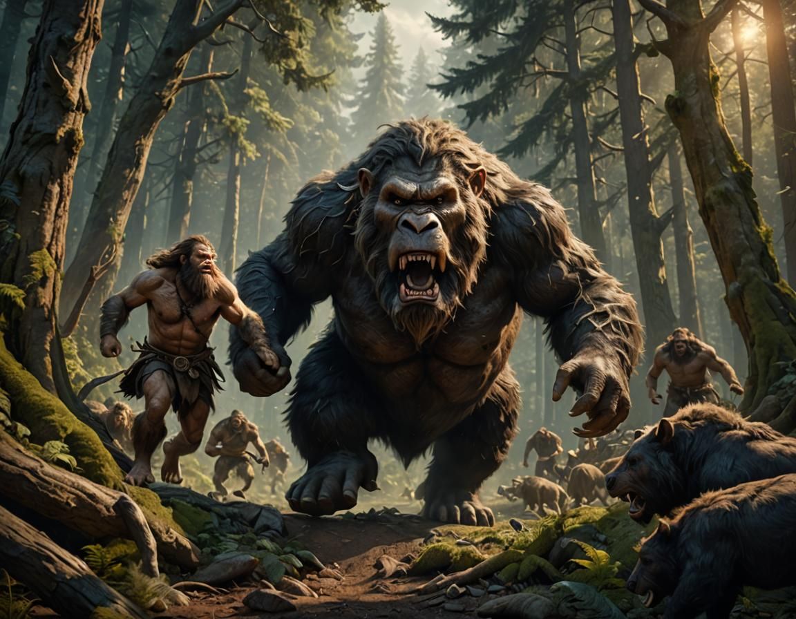 Neanderthal Bigfoot on Magical Boar: Photorealistic Concept ...