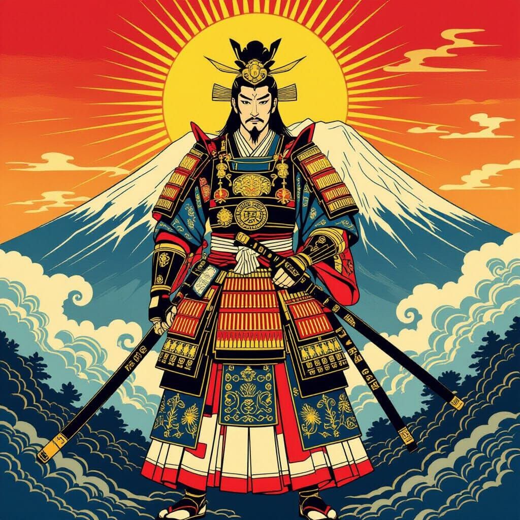Divine Emperor Jimmu in Epic Ukiyo-e Style