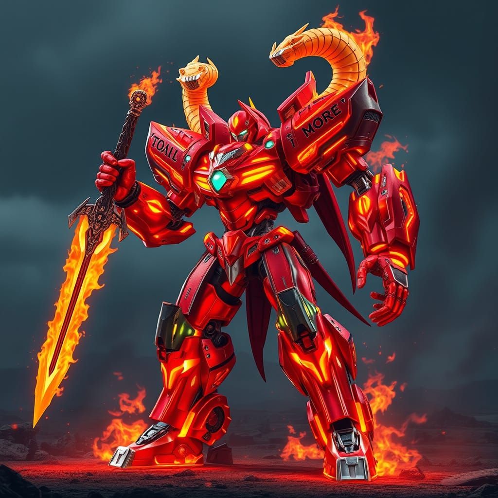 Cyberpunk Titan Robot in Epic Battle Stance