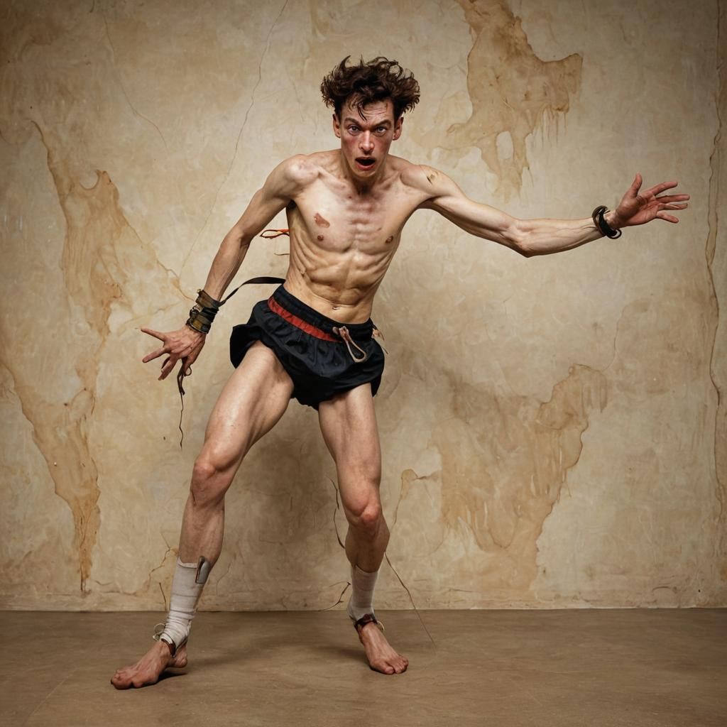 Expressionist Athlete Breaks Barrier with Boschian Creatures